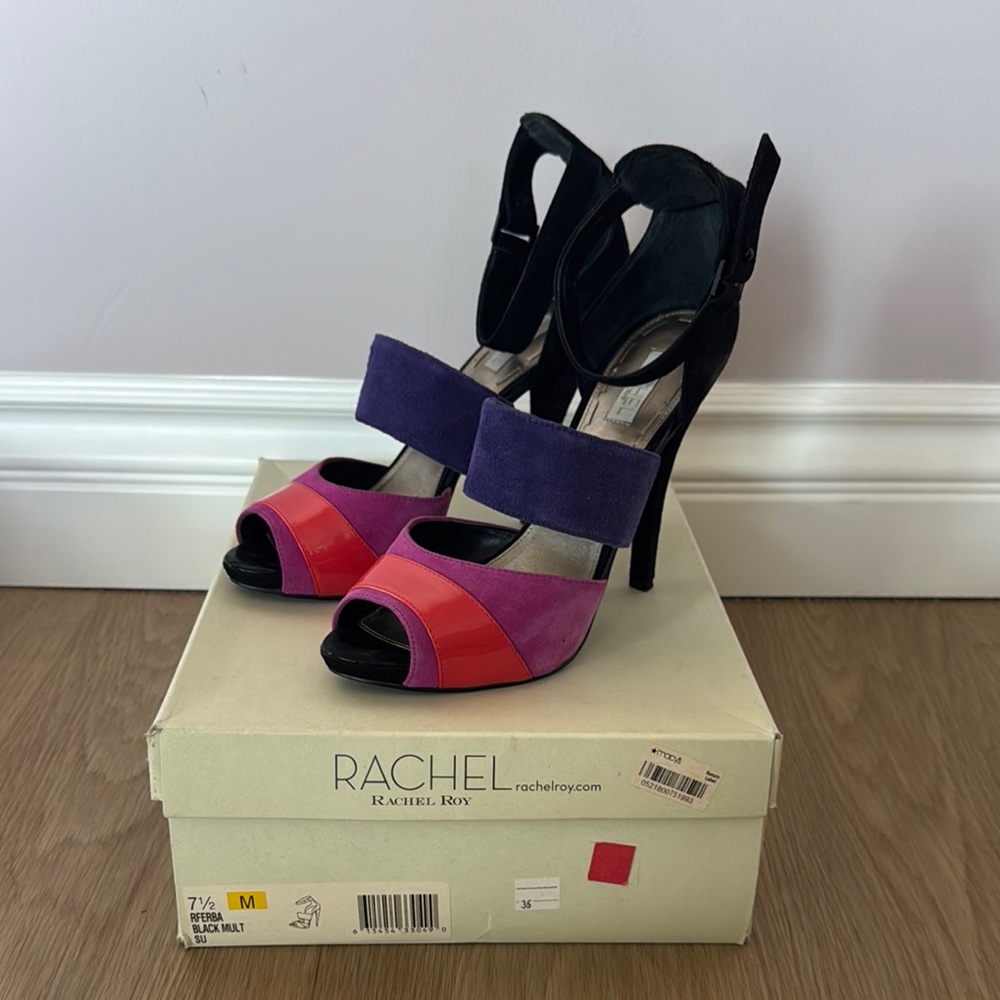 RACHEL Rachel Roy Black and Purple Stiletto Heels Rferba 7.5 suede sandal